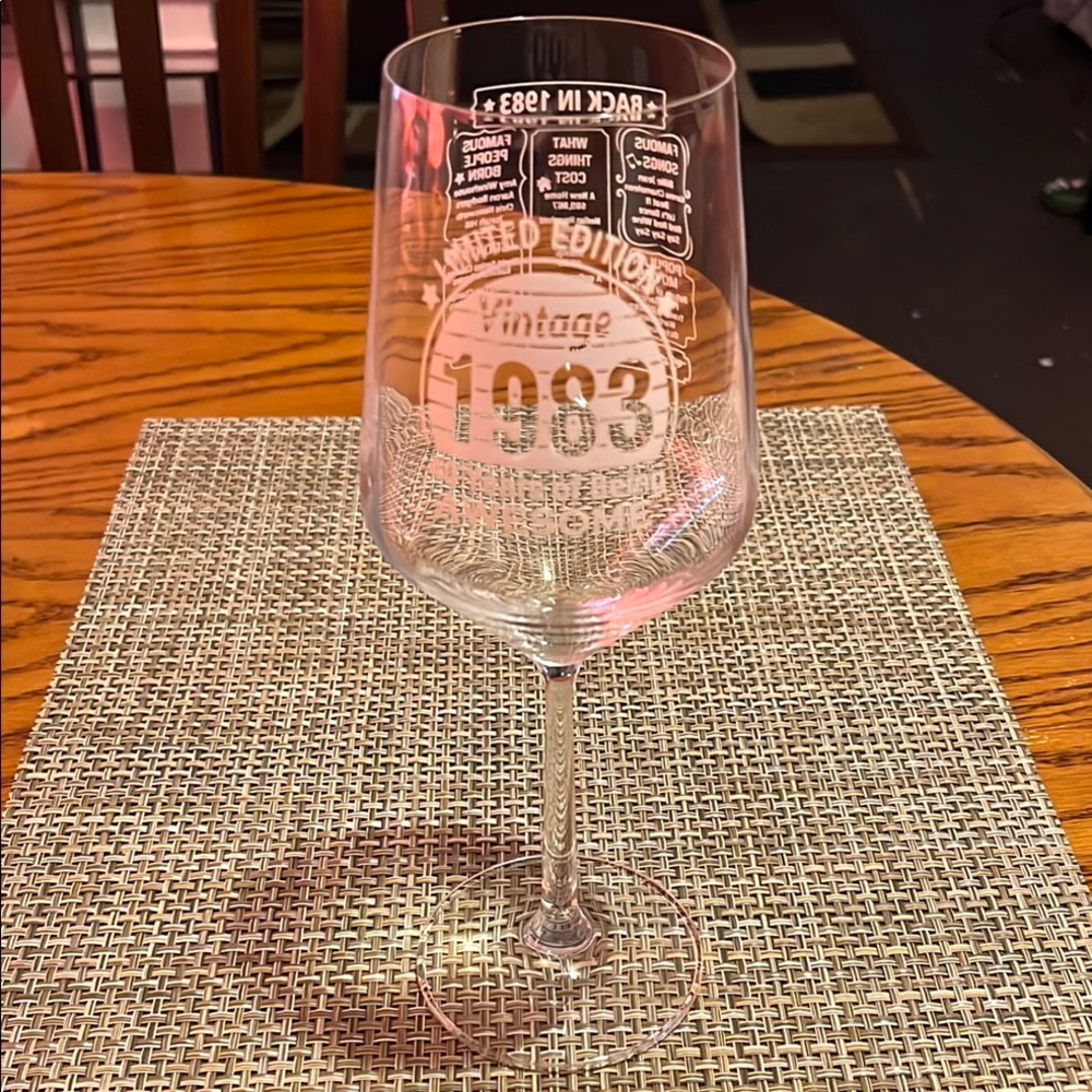 Vintage 1983 Etched Wine Glass